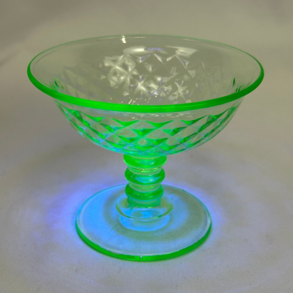 Vintage Uranium Glass Miss America Green Depression Sherbet Cups UV Glow Retro